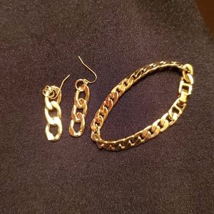 Gold plated Cuban chain by the inch earrings and bracelet set